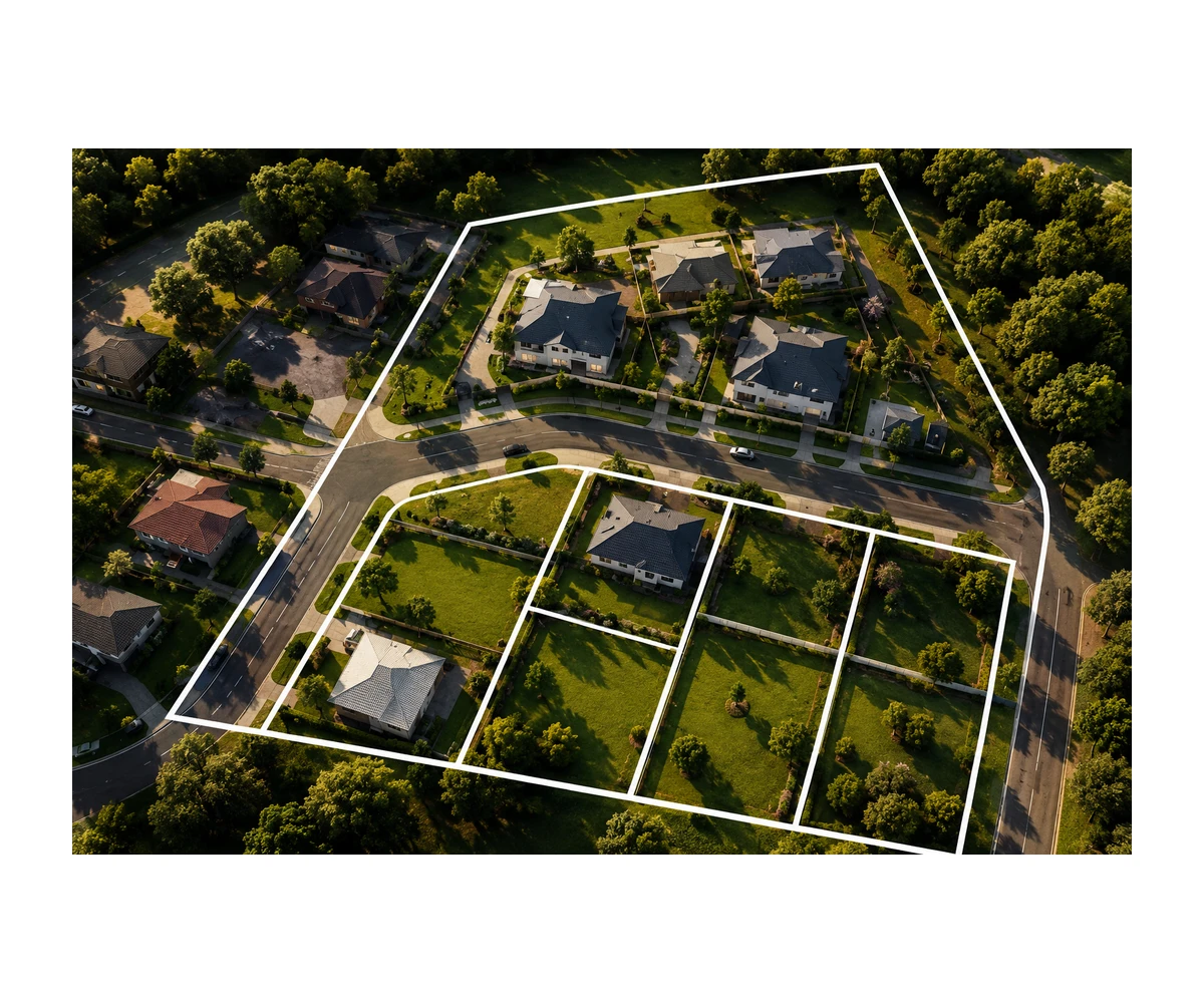 Aerial view of a subdivided block